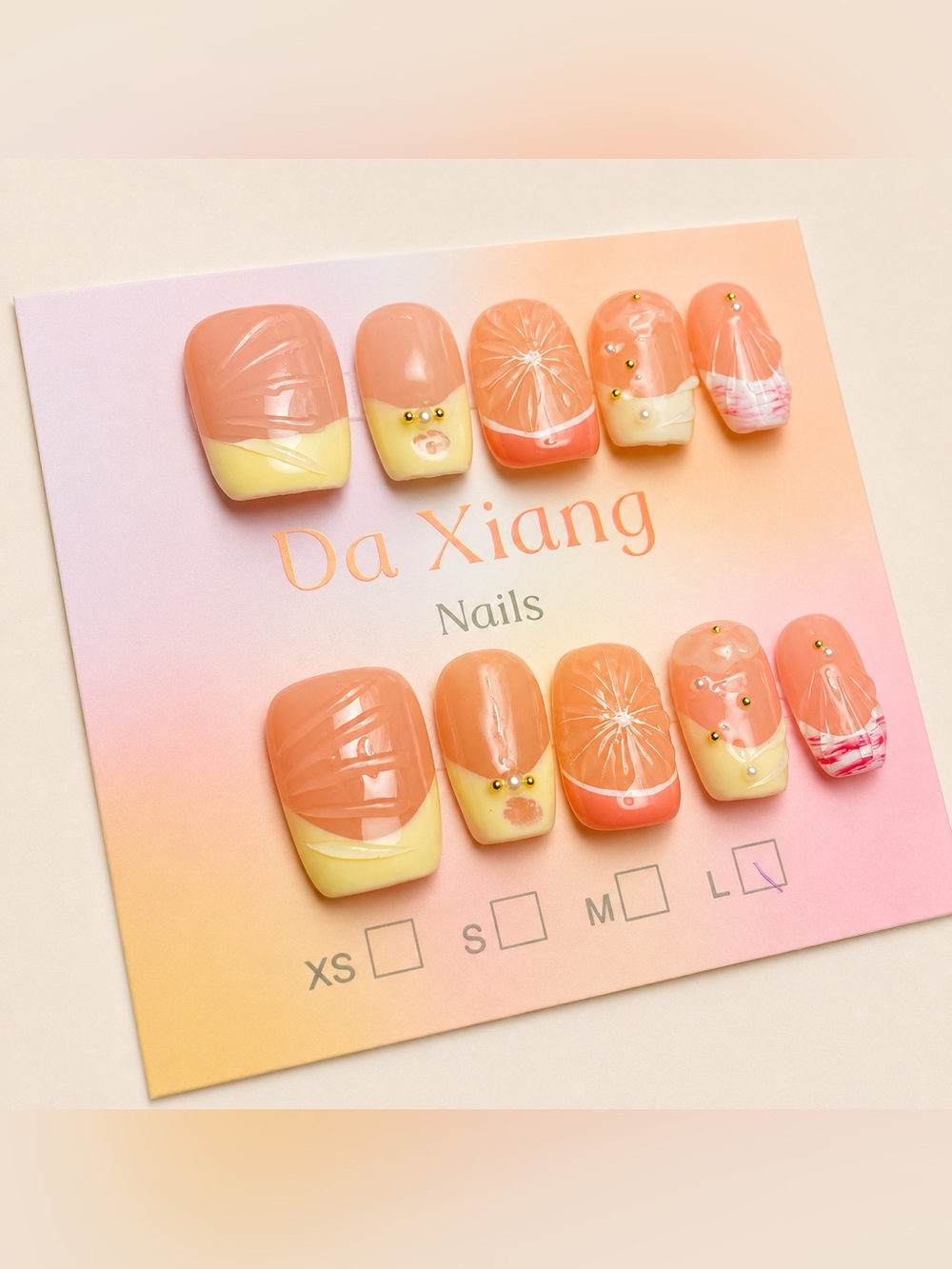 NEW Orange/Yellow French Tip Press-on Nails | Citrus Fun | Short Square | Large